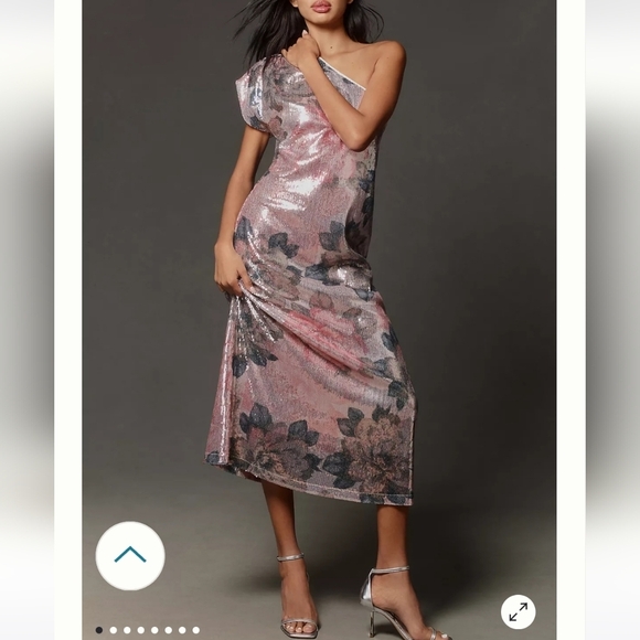 NWT! Anthropologie One Shoulder Floral Sequin Maxi Dress Size Medium - Picture 1 of 11